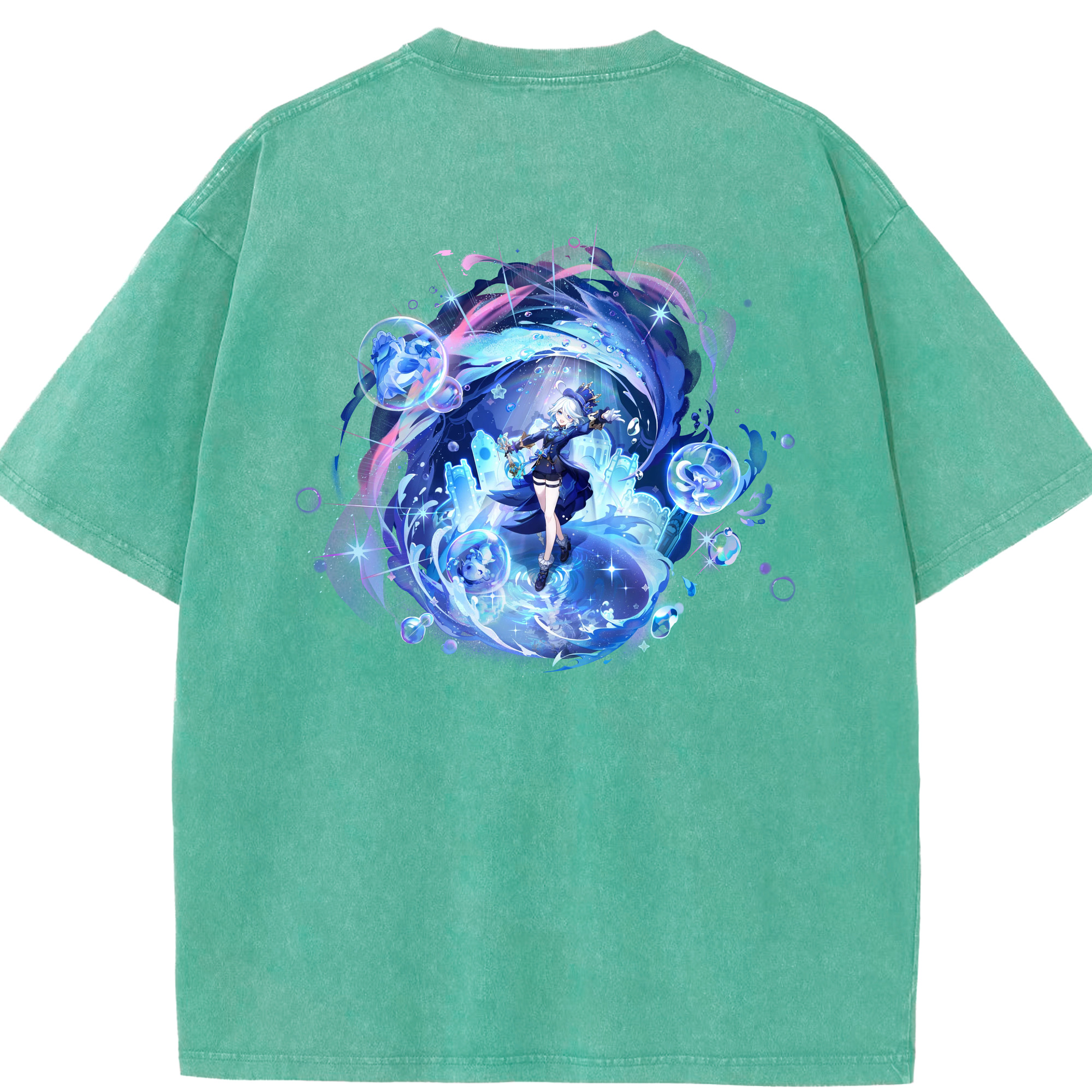 げんし神 フリーナ genshin Furina 綿100% ヴィンテージ風 半袖Tシャツ（背面プリント）